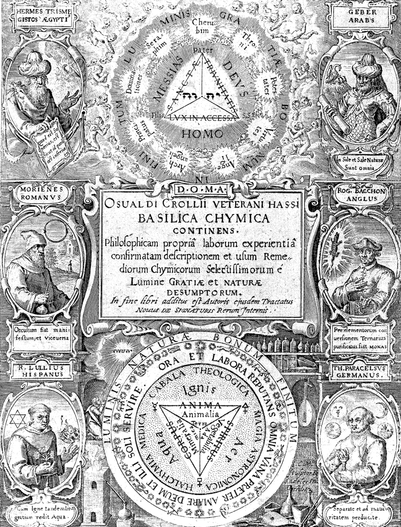 Johann D. Mylius. Opus Medico-Chymicum. Frankfurt, 1618. Diferencia y simultaneidad de nivel: &aacute;ngeles y sol y luna.